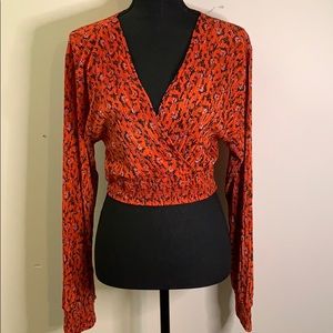 Urban Outfitters Ribbed cropped wrap blouse